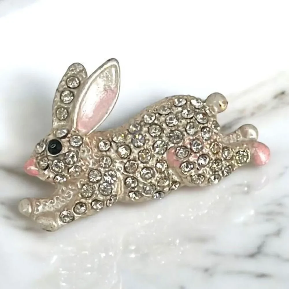 VTG‎ Easter Rhinestone Pave Adorable Peter Cottontail Bunny Brooch